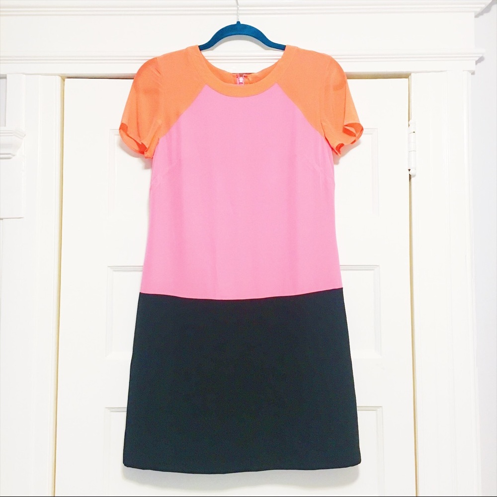 Banana Republic Pink Black Orange Silk Dress US 2